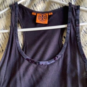 Fun navy blue tank with sequins neckline